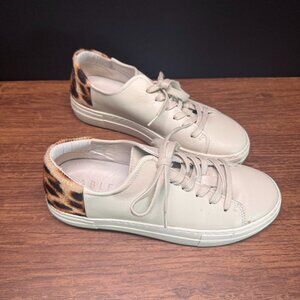 ABLE White Leather Sneakers with Leopard Print Heel Size 8